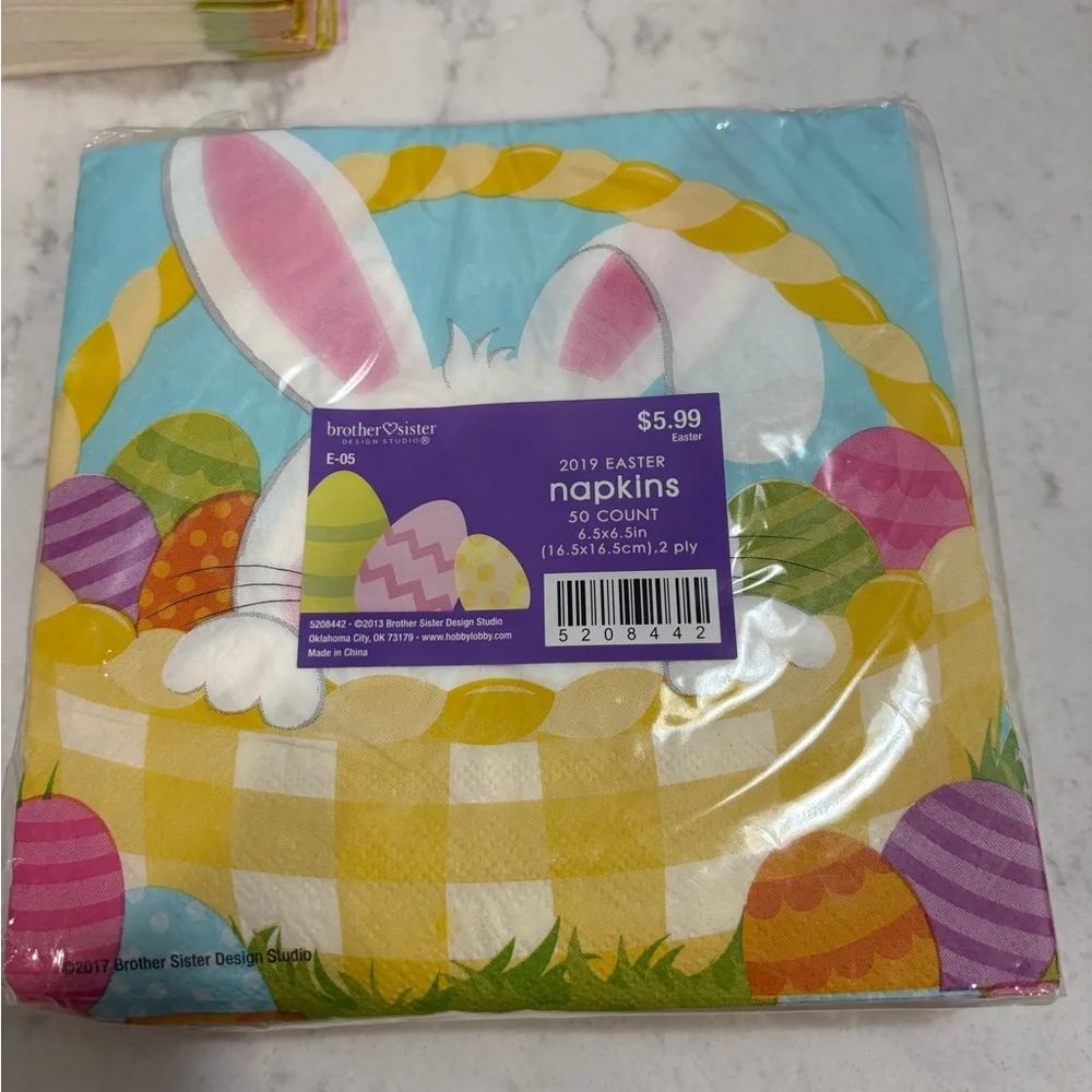 Easter Bunny Paper Plates & Napkins Set - Pastel Yellow, Blue, Pink